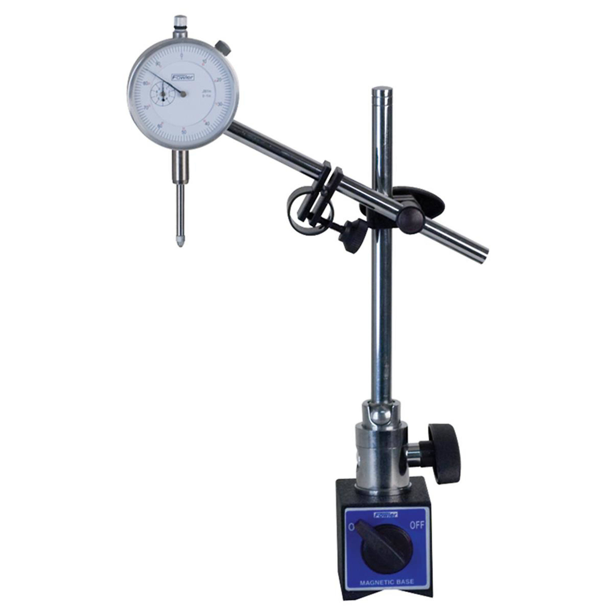 Fowler Articulating Mag Base and Indicator Combo — 1in. Travel, 0.001in. Reading, 85-Lb. Pull, Model# FOW72-585-150